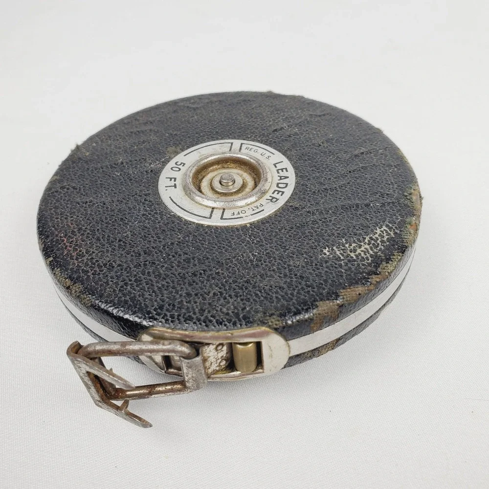 Vintage Lufkin Rule Co. Chrome Clad Leader 50 Foot Steel Tape Measure WORKING